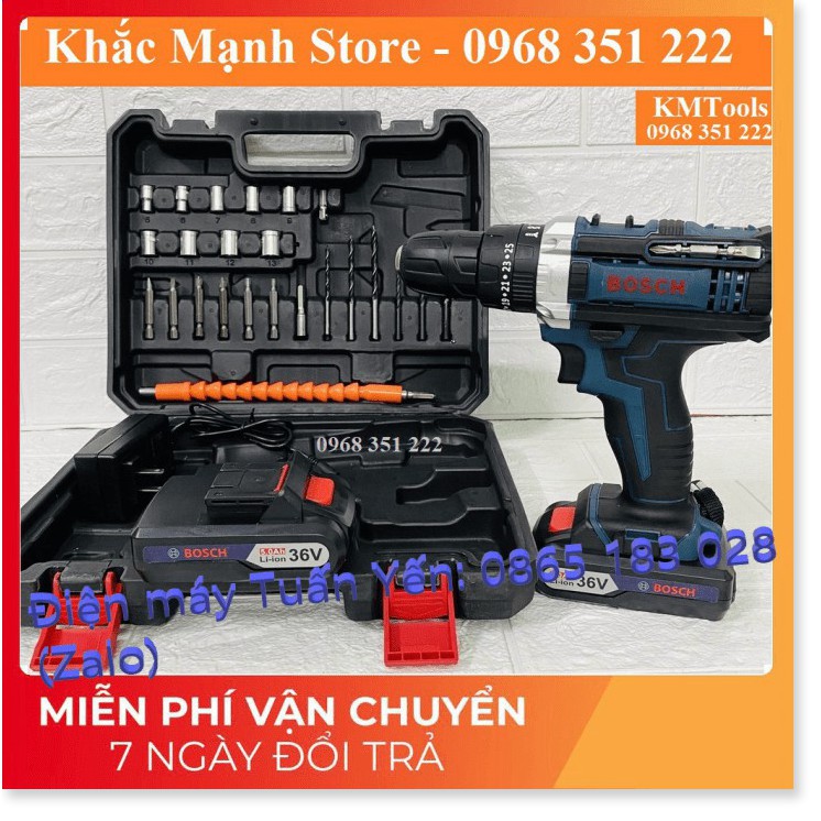 Máy Khoan Pin BOSCH 36V Có Búa, Tặng Kèm Bộ Phụ Kiện