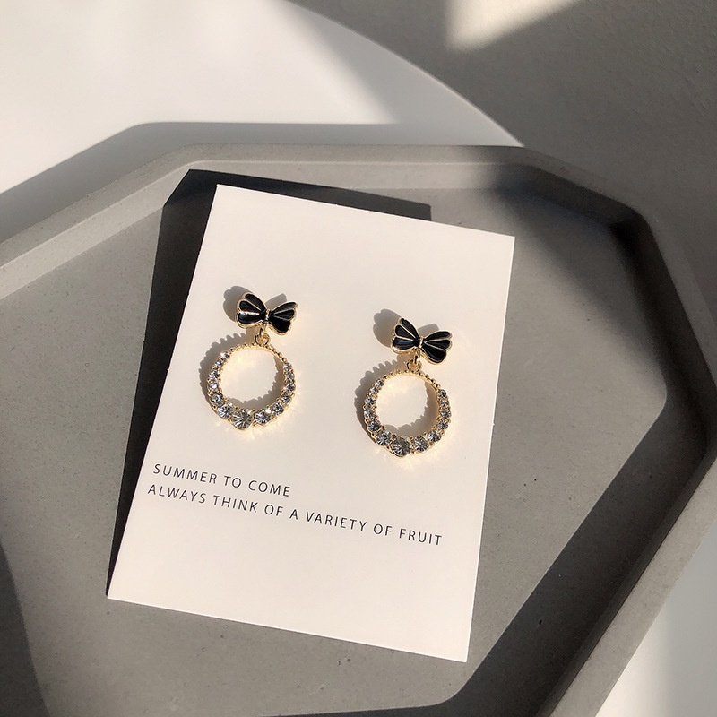 Khuyên Tai Hình Nơ Đính Đá Zircon Phong Cách Hàn Quốc