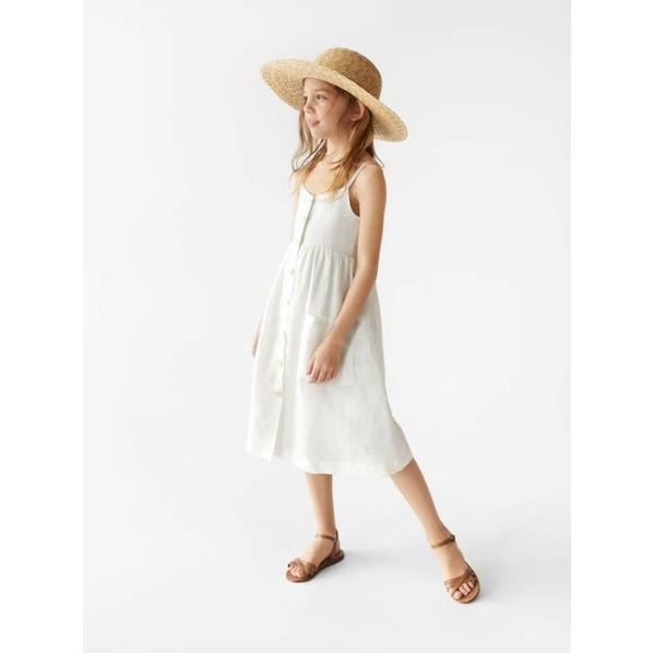 Đầm trắng ZARA cài khuy bé gái, váy xuất dư trẻ em