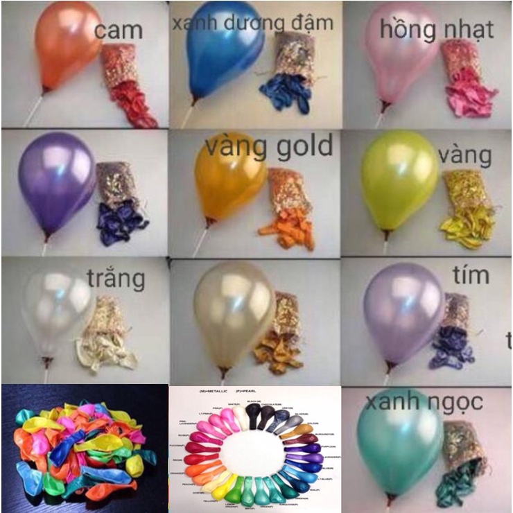 Bong Bóng Nhũ loại nhỏ 6inch (15cm) Thái Lan trang Trí đệm background, cổng bong bóng Sinh Nhật Happy Birthday Tiệc Cưới