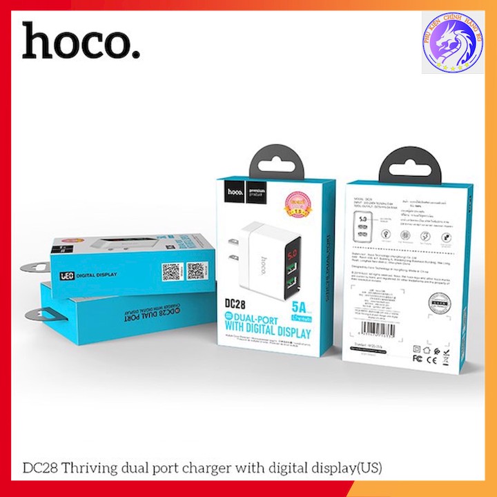 Cóc Sạc Nhanh 2 Cổng 5.0A Hoco DC28 Hàng Chính Hãng, Bảo Hành 12 Tháng