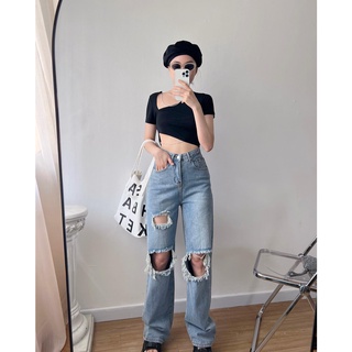 Áo crop thun dây xích ĐEN