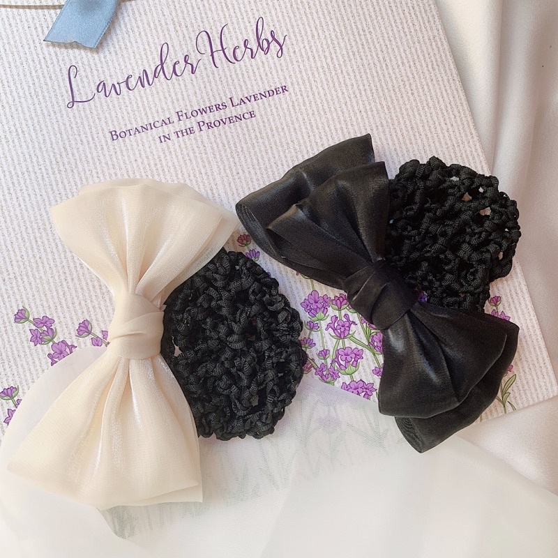 Búi tóc lưới công sở nơ voan óng hàng thiết kế L3