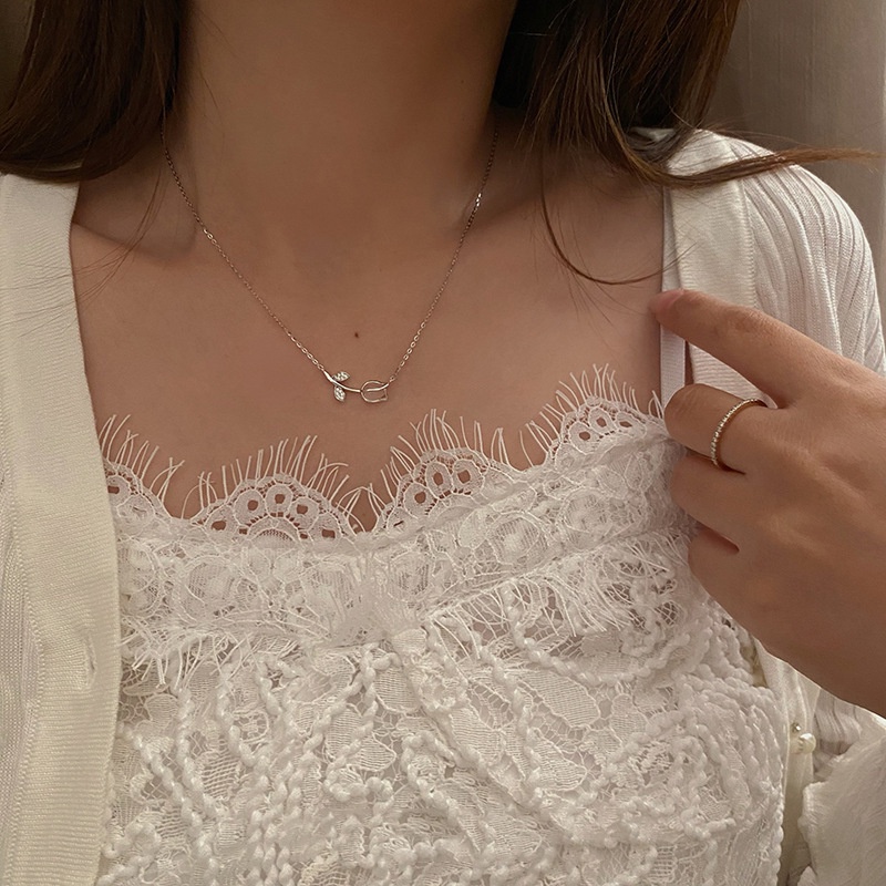 Vòng cổ Mặt Hoa Tulip Đính Đá Opal Phong Cách Cổ Điển Cho Nữ