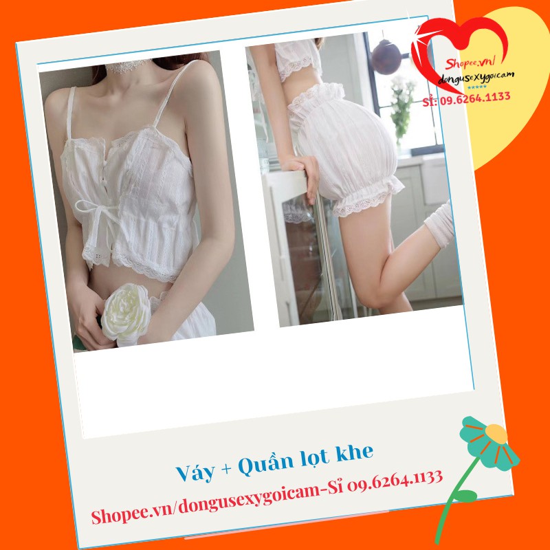 Bộ Đồ Ngủ Nữ  Dễ Thương Hai Dây Sexy Màu Trắng Thô Đũi Gợi Cảm Mặc Ngủ Mặc Ở Nhà -Bộ quần áo ngắn