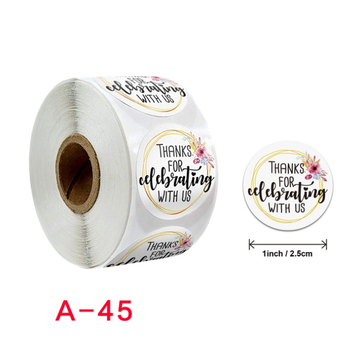 Sticker Thank You nền trắng chữ đen - Cuộn băng keo tape đẹp 500cái x 2.5cm