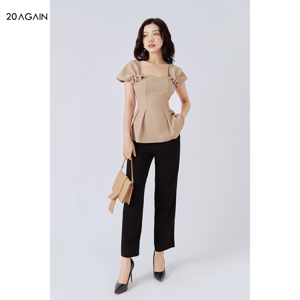 Áo peplum 20AGAIN, sơ mi thiết kế công sở thanh lịch tay nhún đính cúcASA0852