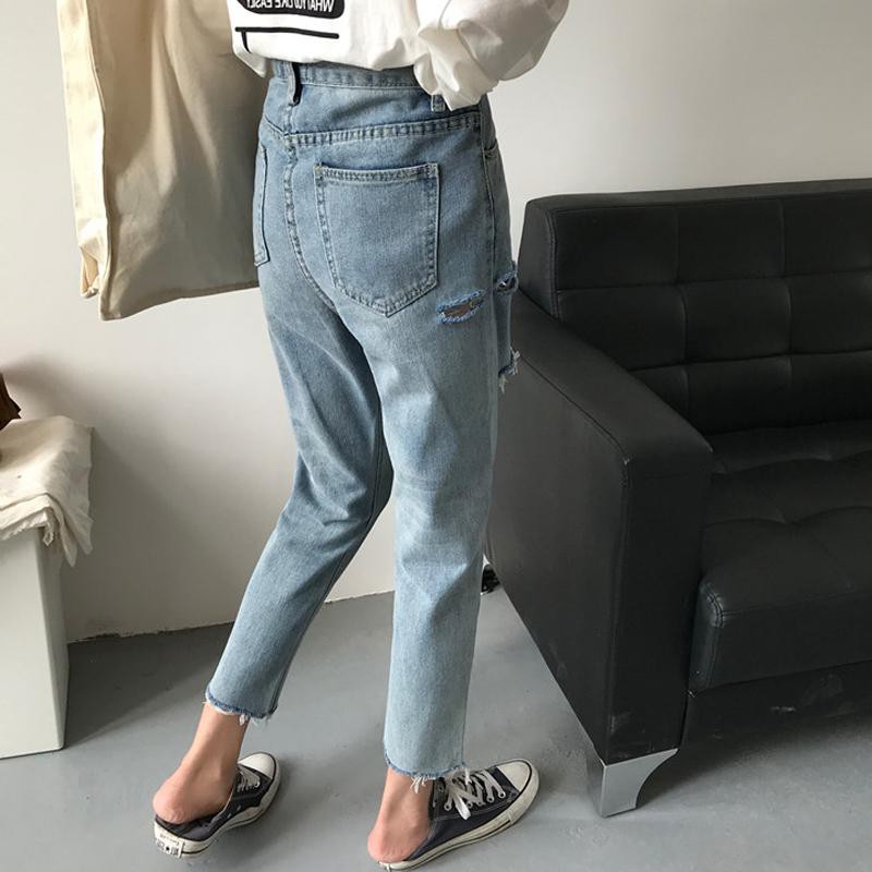[Size L] Quần jeans nữ baggy rách lưng cao Quảng Châu QDJ61 (Mom jeans)