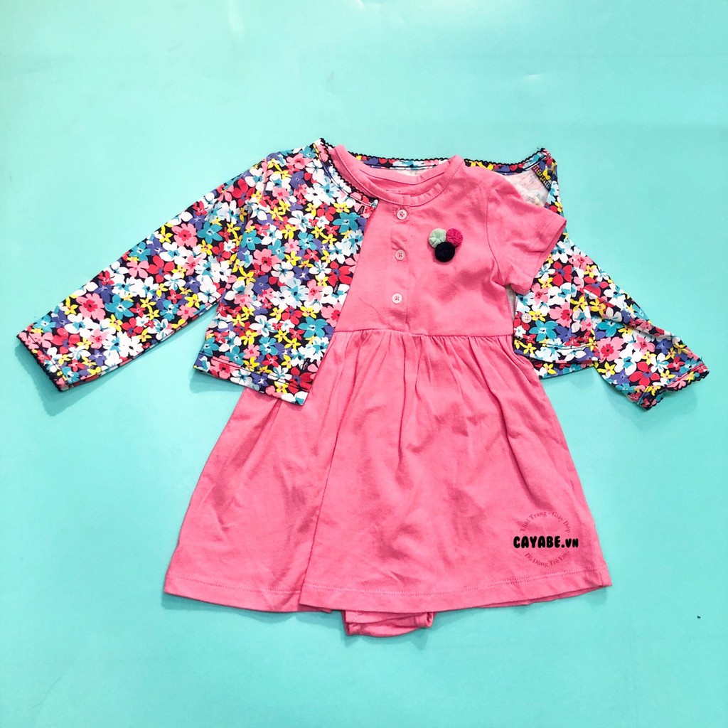 SET ĐẦM BODYSUIT VÀ ÁO KHOÁC CHO BÉ GÁI CAYABE: ĐẦM HỒNG VÀ ÁO KHOÁC HOA (QUẦN ÁO TRẺ EM)