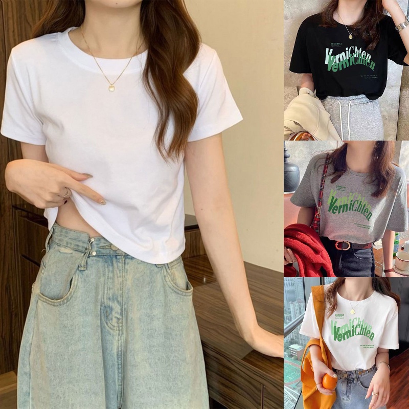 Áo Thun Tay Ngắn Cổ Tròn In Chữ Phong Cách Harajuku Thời Trang Mùa Hè Cho Nữ