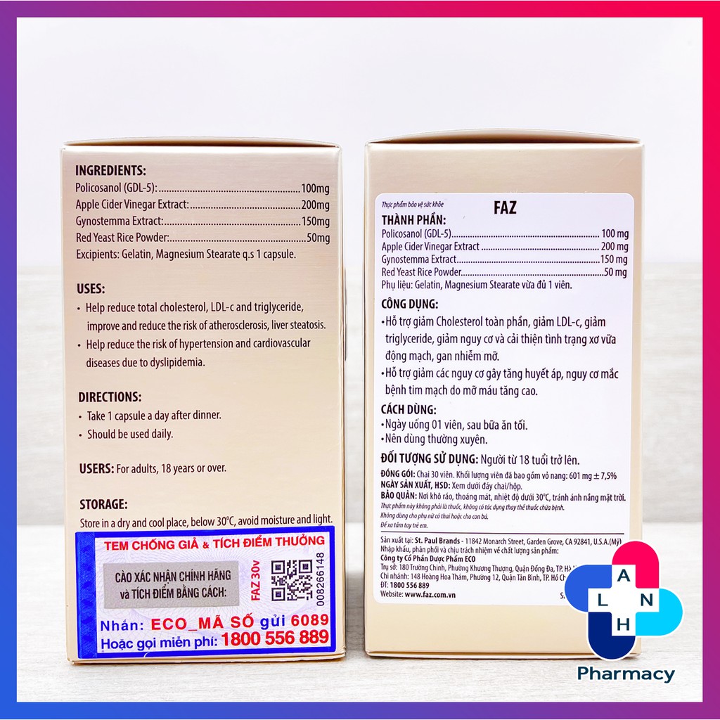 FAZ - Điều hòa mỡ máu, giảm cholesterol, hỗ trợ các bệnh tim mạch.
