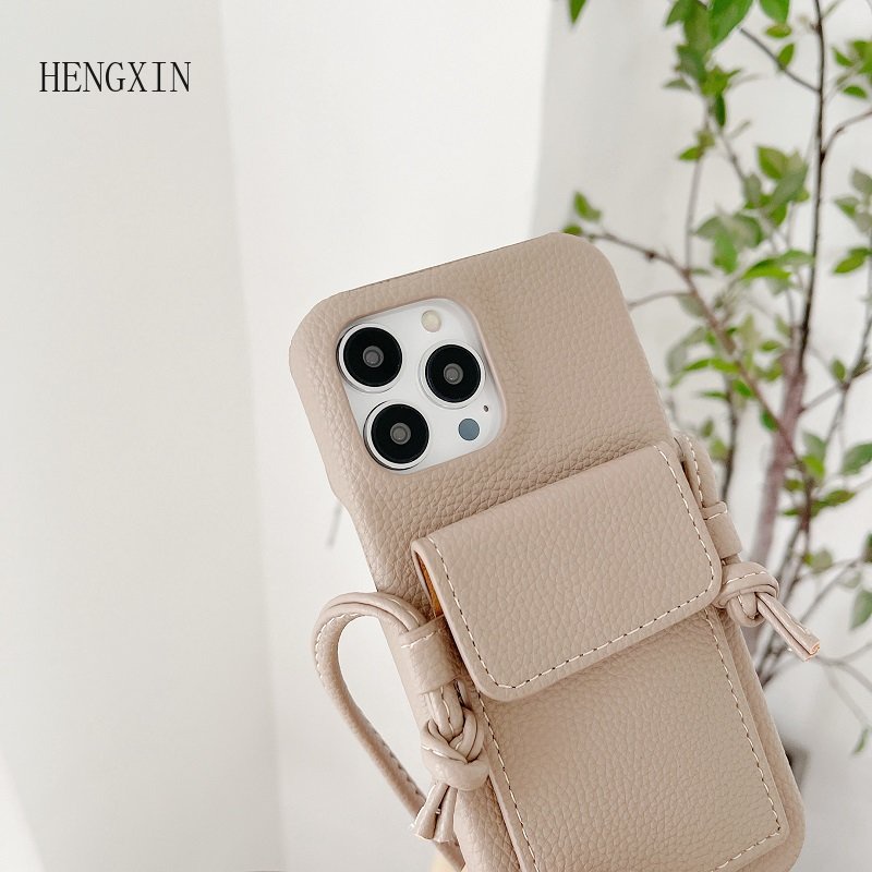 Ốp Điện Thoại Da Mềm Màu Trơn Có Dây Đeo Chéo Cho iphone 15 14 pro max 13 11 12pro max x xr xsmax 7 8plus