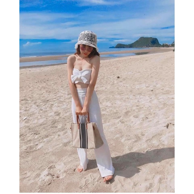 SET ÁO ỐNG NƠ NGỰC CROPTOP + QUẦN SUÔNG