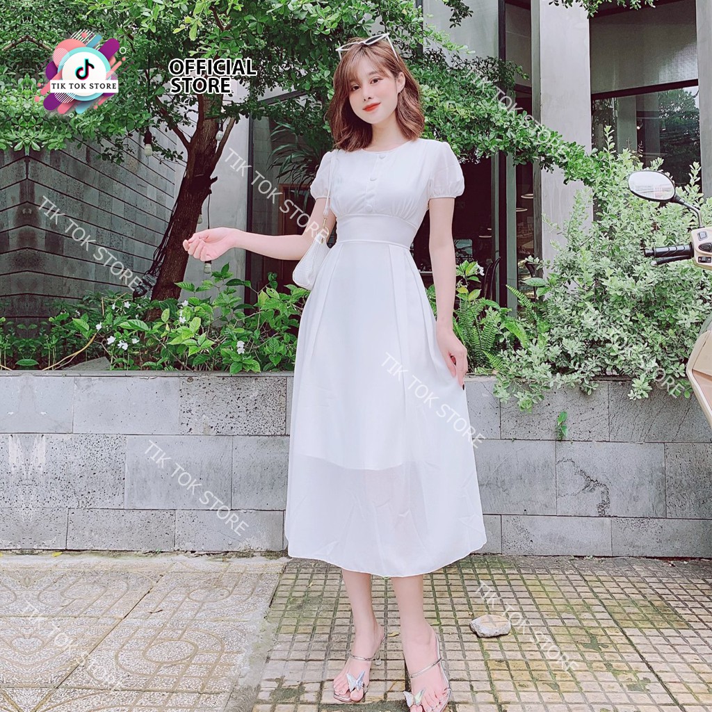 Váy tiểu thư sang chảnh, đầm tiểu thư đính nút TIK TOK STORE | BigBuy360 - bigbuy360.vn