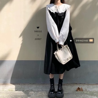 ORDER Set sơ mi & yếm váy dáng dài ullzang