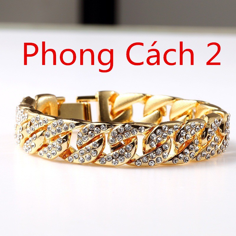 Vòng tay 18K đính đá pha lê CZ mạ màu vàng thời trang cho nam và nữ