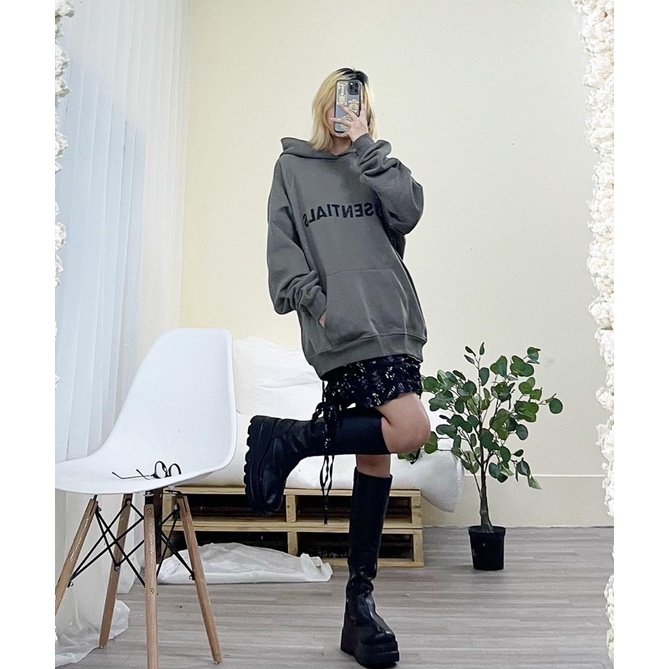 ÁO HOODIE NỈ CÓ MŨ ESSENTIALS MÙA ĐÔNG 2021 - Hình in cao su dập nổi