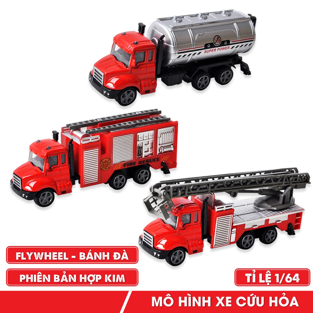 Mô hình xe cứu hỏa tỉ lệ 1:64 chất liệu hợp kim đồ chơi cho bé trai 3+