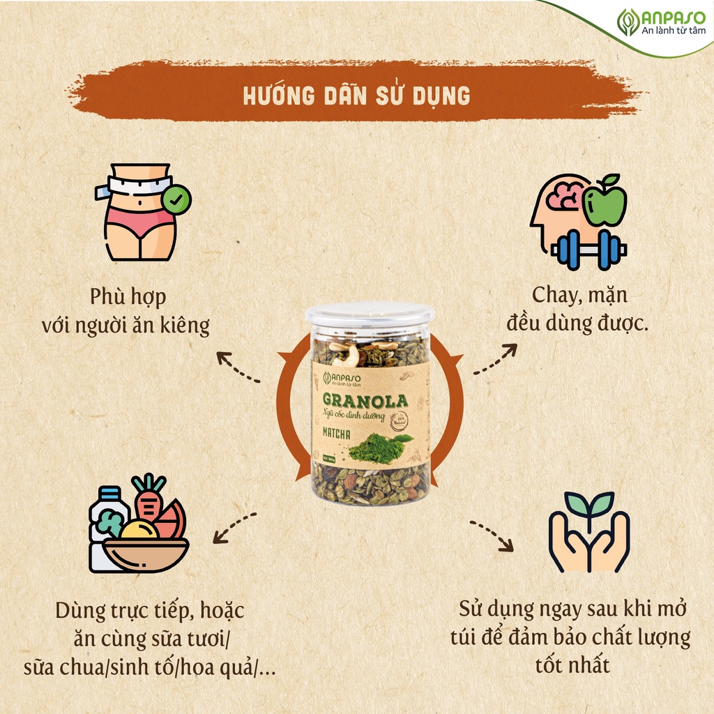 Granola Siêu Hạt Vị Bơ Đậu Phộng Anpaso Ăn Kiêng Giảm Cân Bổ Sung Dinh Dưỡng 300g