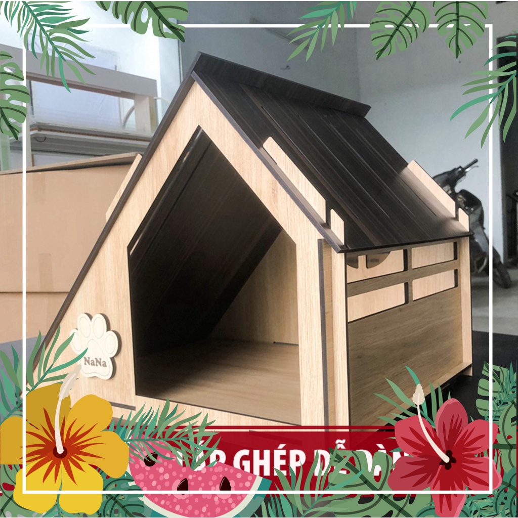 [Dành cho thú cưng Nhà ở cho chó mèo BHP2 hình tam giác, chuồng pet làm bằng gỗ cao cấp cực dễ thương (tặng bảng tên the