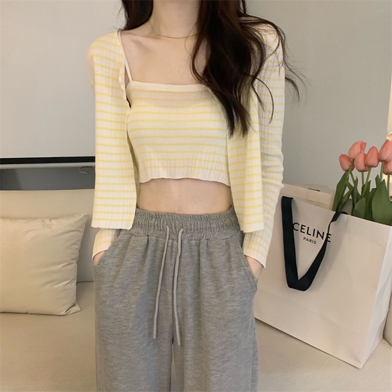 Set Áo 2 Dây + Khoác Dài Tay Sọc Ngang Smide Clothing