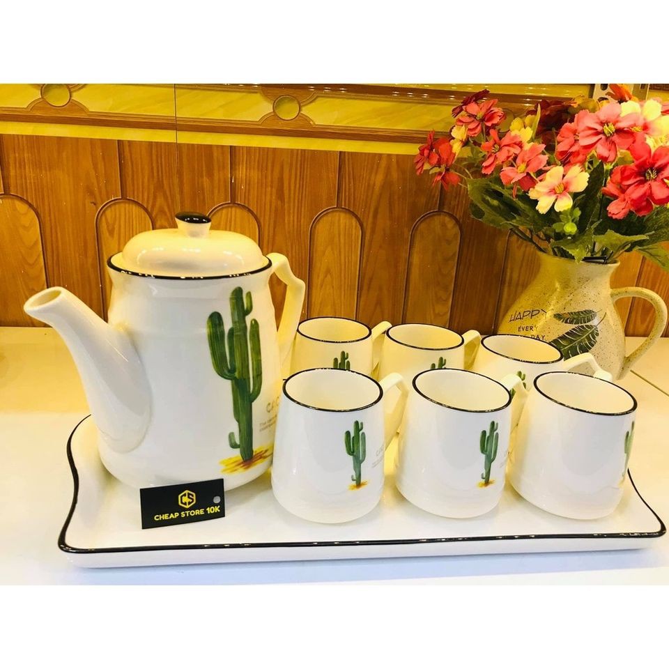 BỘ ẤM CHÉN SỨ CÂY NẤM KÈM KHAY BỘ ẤM CHÉN ĐƠN GIẢN, CỰC KÌ ẤN TƯỢNG,SANG TRỌNG