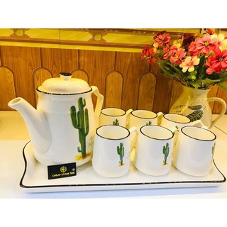 BỘ ẤM CHÉN SỨ CÂY NẤM KÈM KHAY BỘ ẤM CHÉN ĐƠN GIẢN, CỰC KÌ ẤN TƯỢNG,SANG TRỌNG