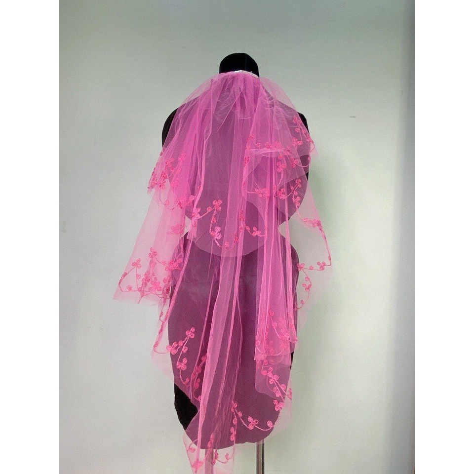 Voan cài tóc cô dâu màu Hồng ngắn ngang lưng phụ kiện cưới cô dâu 2022 Giangpkc  Phụ kiện cưới Giang