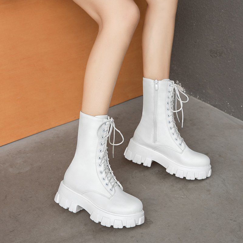 Giày bốt cổ cao đế dày cột dây phong cách Hàn Quốc thời trang cho nữ size 35-43 41