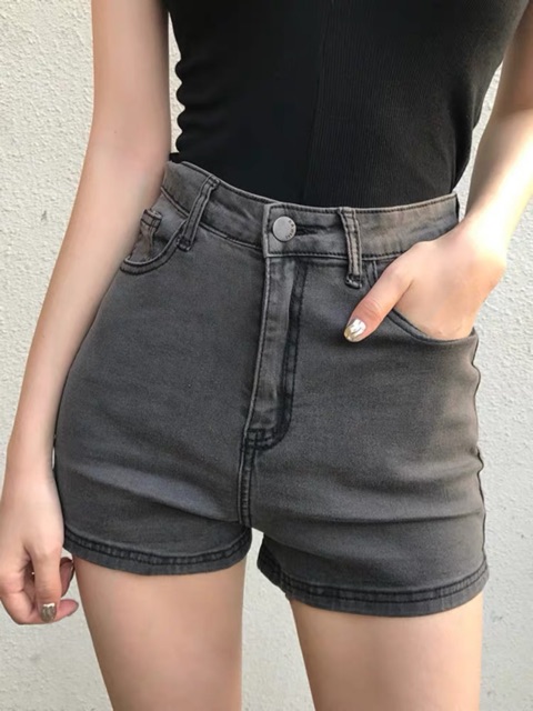 Quần short jean nữ big size lưng cao co dãn mạnh màu xám lông chuột 2900