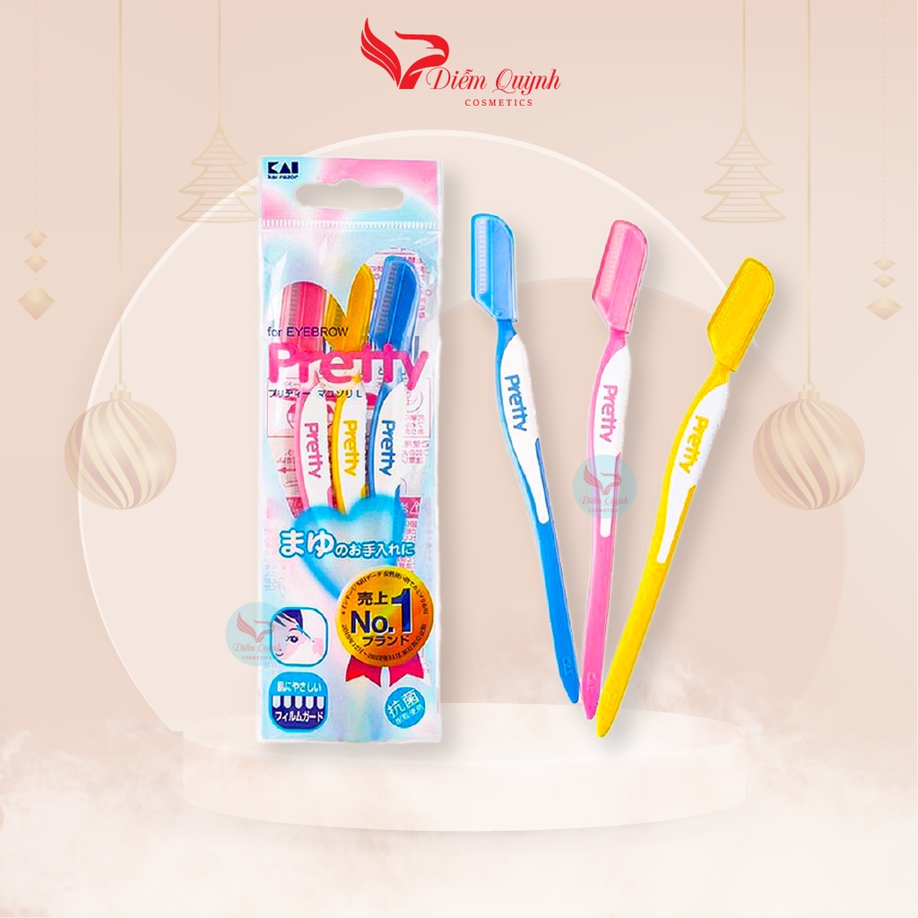 Set 3 Dao Cạo Lông Mày &amp; Mặt Kai Pretty Kháng Khuẩn Nhật Bản