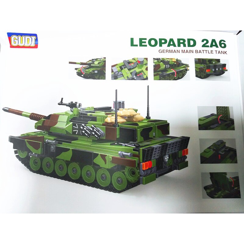 Đồ chơi Lắp ráp Mô hình Gudi 6105 1043pcs 1/32 scale LEOPARD 2A6 GERMAN MAIN BATTLE TANK