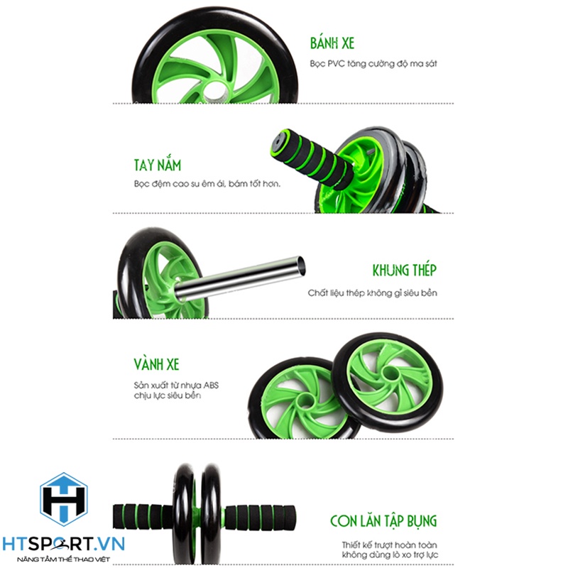 Con Lăn Tập Bụng, Dụng Cụ Tập Cơ Bụng Đa Năng AB 2 Bánh Gym Thể Thao Thể Hình Tại Nhà Cao Cấp