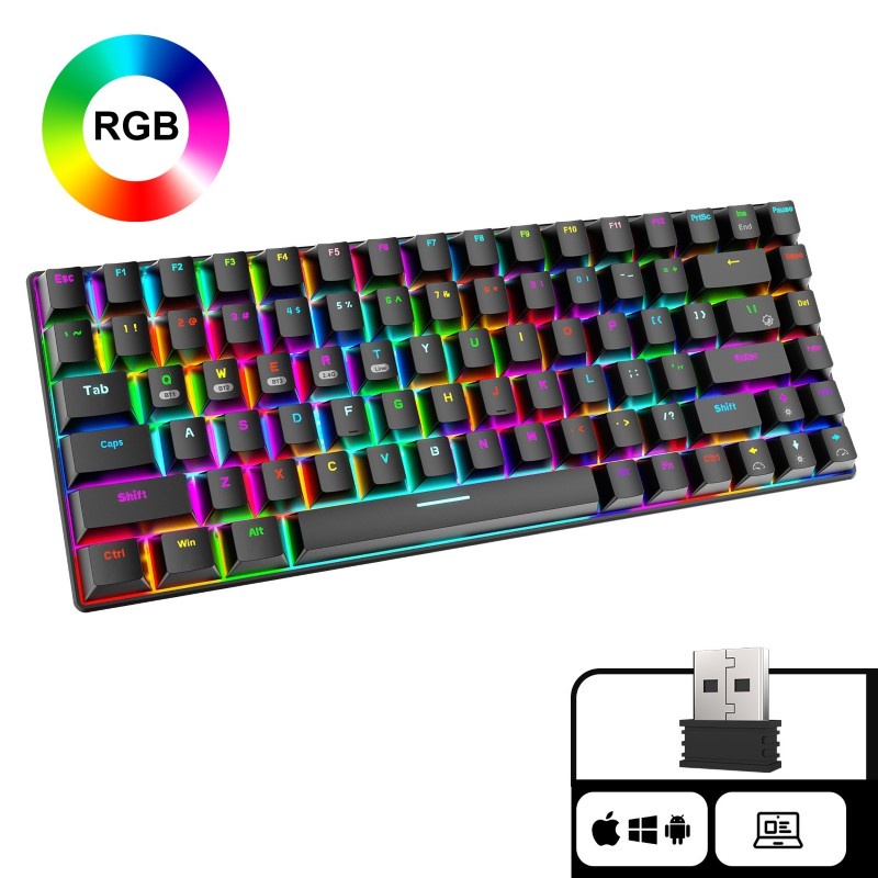 [Mã 254ELSALE giảm 7% đơn 300K] Bàn Phím Cơ không dây mini Đa kết nối RF84 Led RGB Black Gaming cho máy tính