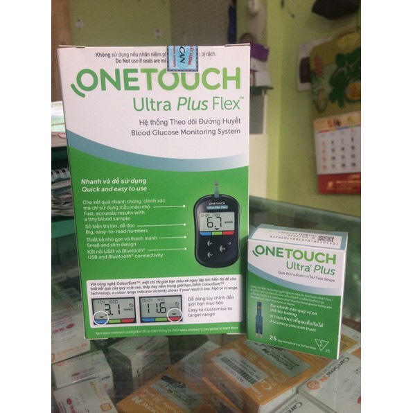 Máy đo đường huyết Onetouch Ultra Plus Flex (Tặng 25 que, 25 kim, nhiệt kế điện tử)