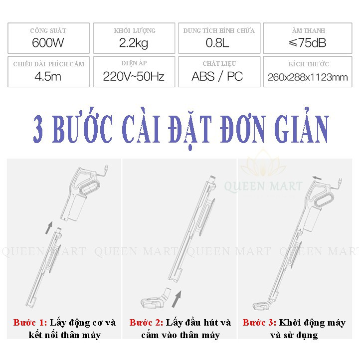 MÁY HÚT BỤI GIA ĐÌNH DEERMA DX700 CÔNG NGHỆ LỐC XOAY 2IN1