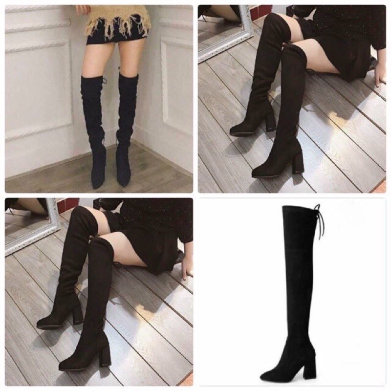 Boot đùi gót vuông 7p hot trend có khoá cạnh