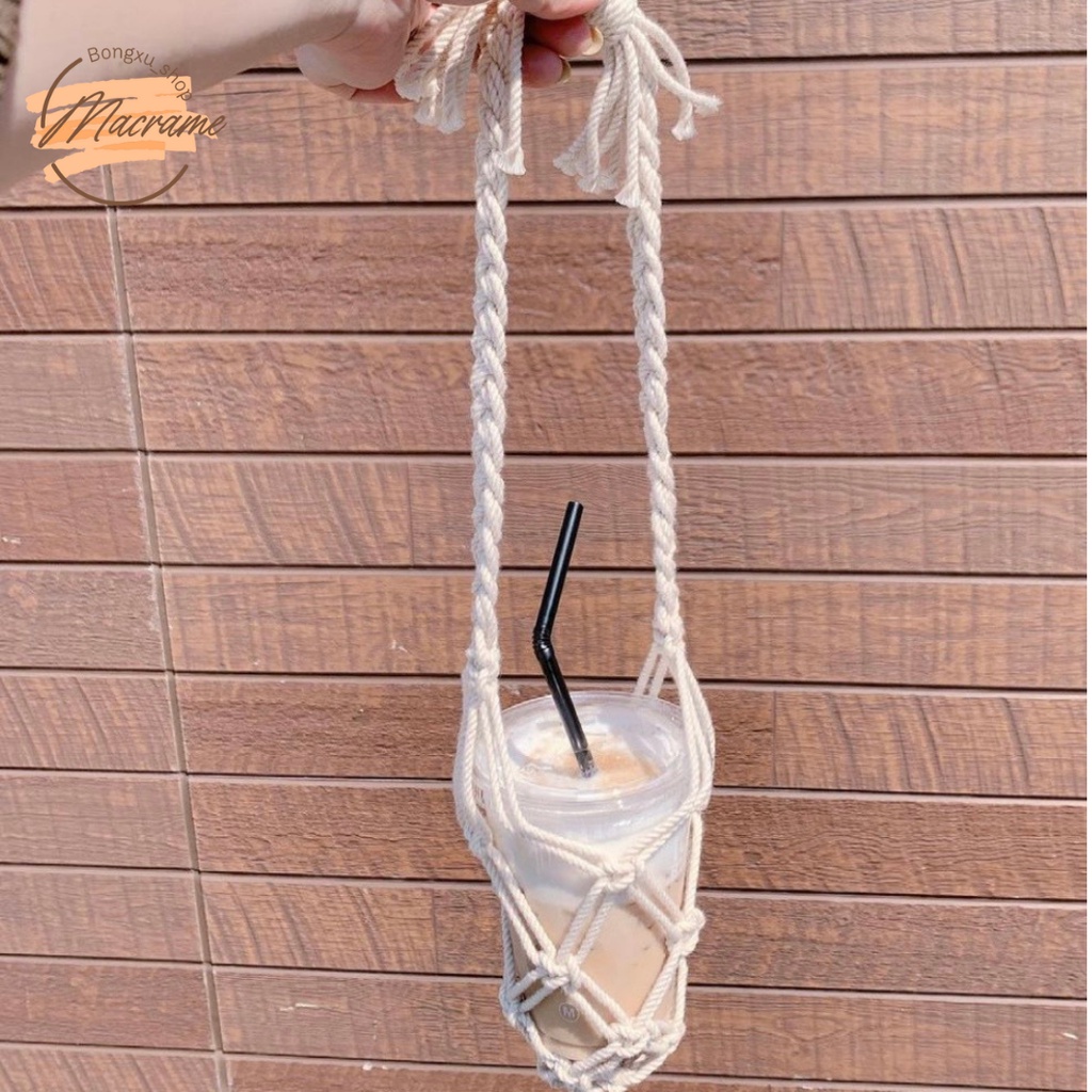 Túi macrame treo bình nước đi chơi, đi học đi làm rất tiện lợi Bongxu_shop