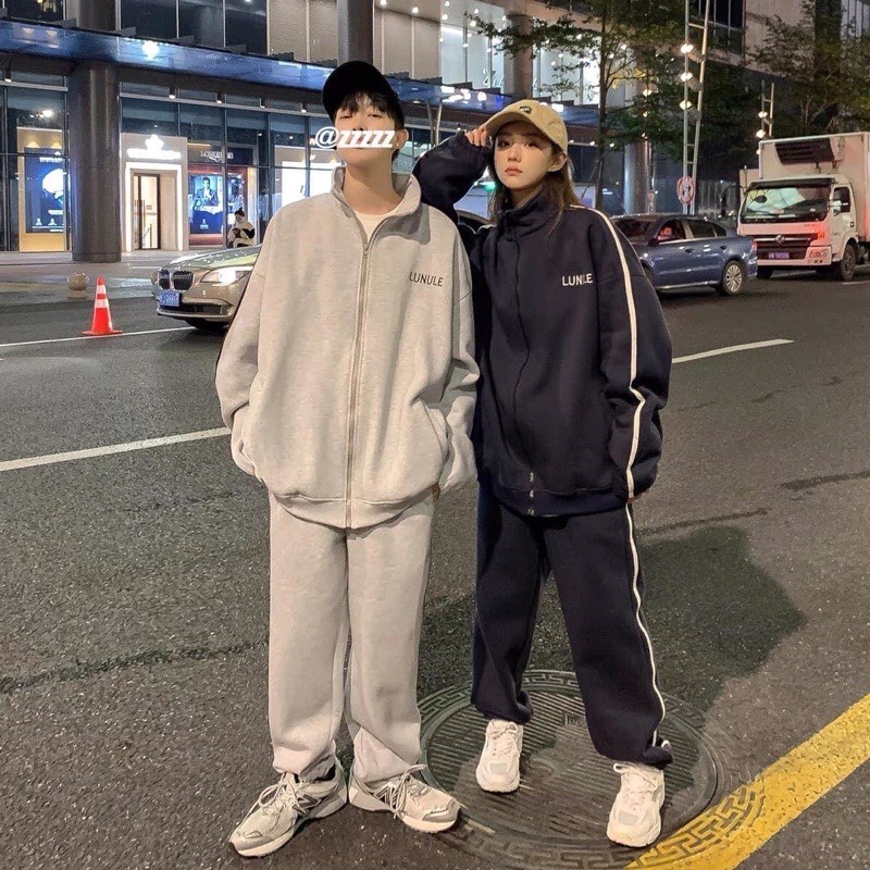 Set Unisex . Bộ áo dài tay kèm quần dài ống boom jogger, sweater form rộng cá tính...