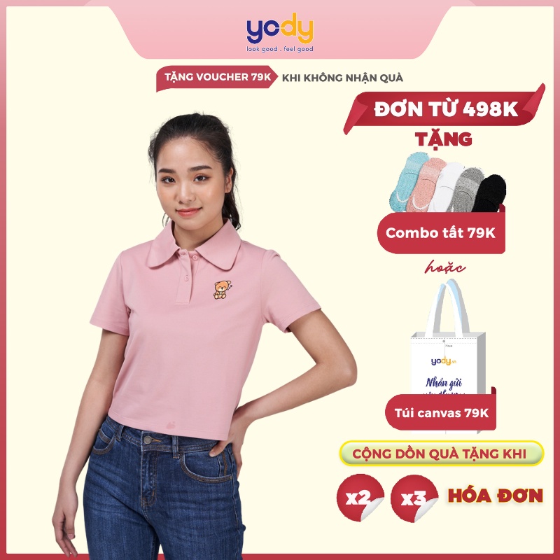 Áo Polo Nữ Croptop Mắt Chim YODY Năng Động Thời Trang Thoáng Mát Thấm Hút Mồ Hôi APN5256