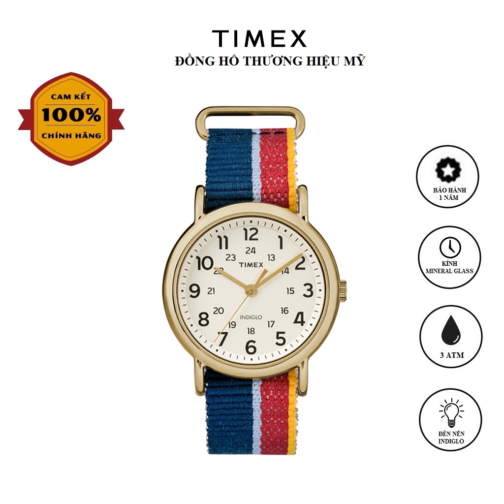 Đồng hồ Unisex Nam Nữ Timex Weekender 38mm TW2R10100 Dây Vải Nhiều Màu - Chính Hãng