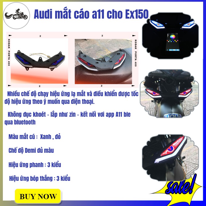 Đèn mắt cáo audi a11 cho Exciter 150 điều chỉnh độ sáng màu sắc bằng smartphone