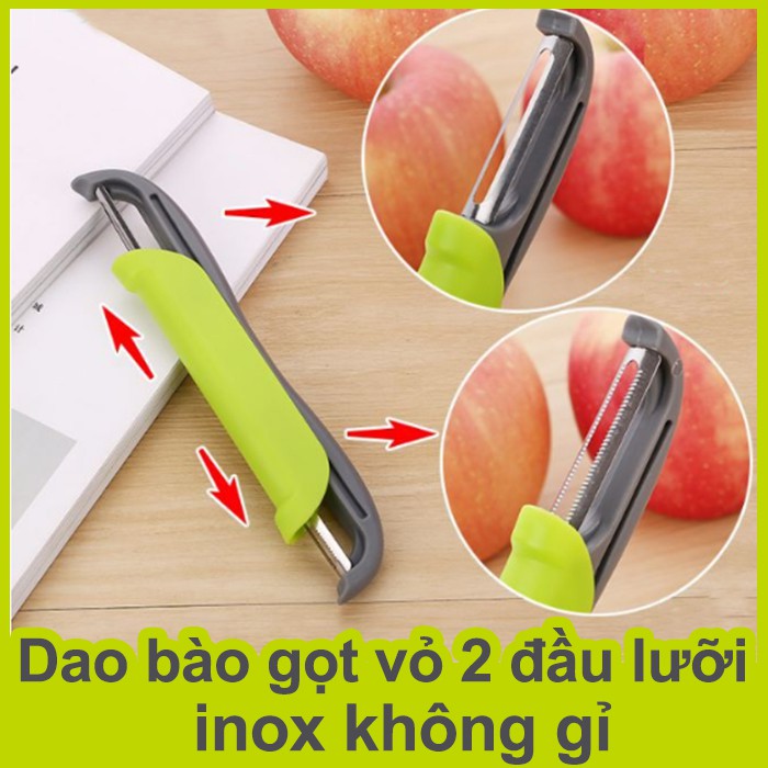 Dao bào gọt vỏ bằng inox không gỉ, thiết kế 2 đầu lưỡi