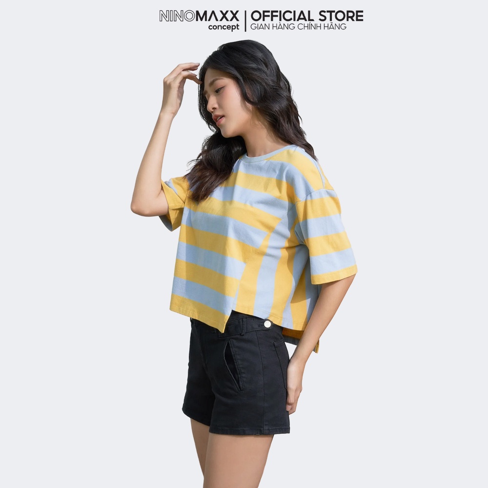 NINOMAXX Áo thun sọc Nữ tay ngắn chất cotton 2011060