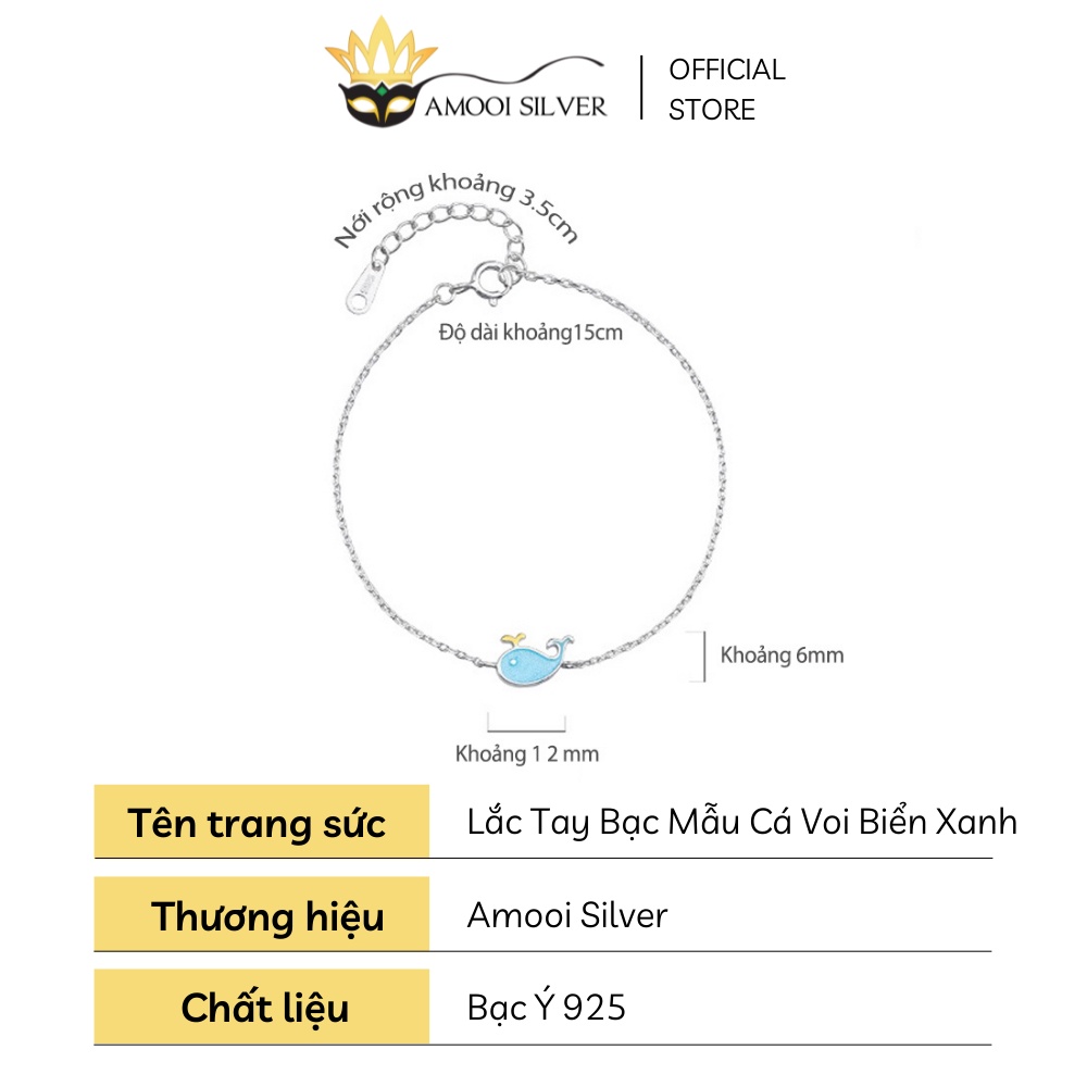 Lắc Tay Bạc S925 Mẫu Cá Voi Biển Xanh Xinh Xắn Thanh Lịch - Amooi Silver AT06