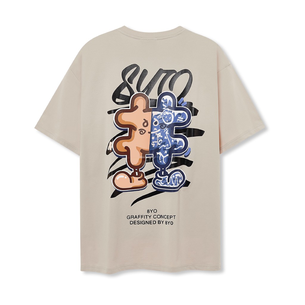 Áo thun tay lỡ 8YO phông Unisex nam nữ Premium Cotton oversize form rộng GRAFFITEE - Beige
