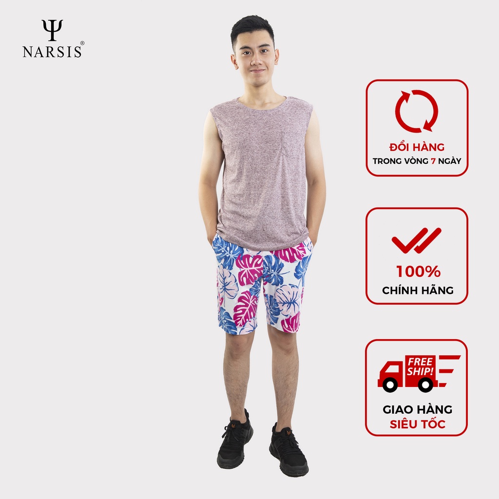 Quần Short nam Narsis S0006 in họa tiết lá xanh