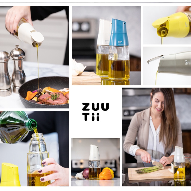 Bình đựng dầu ăn nắp đóng mở tự động, nước tương thủy tinh borosilicate cao cấp Zuutii thương hiệu Canada 500ml