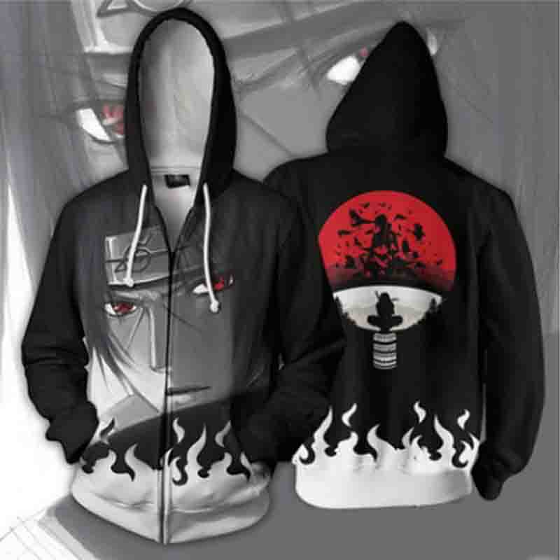 Áo Khoác Hoodie Tay Dài Có Khóa Kéo In Hình Naruto