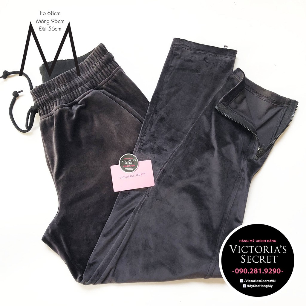[Size M 43] Quần nhung đen siêu mịn, ôm chân dòng Velour Track Pant - Black Washed - Hàng nhập Pink USA